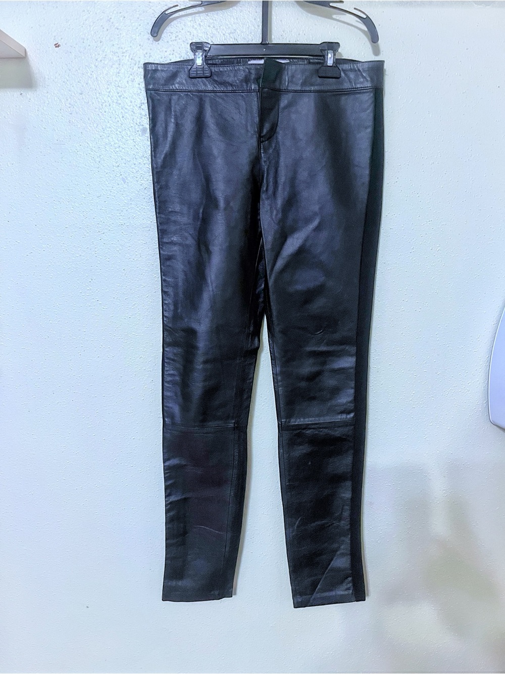 BB Dakota Black Genuine Leather Tuxedo Stripe Skinny Pants Size 6  and 15” waist